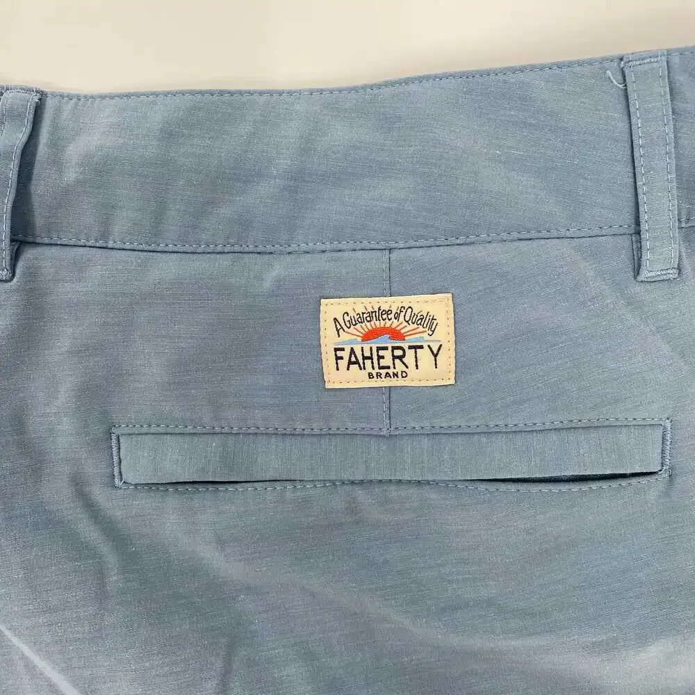 Faherty Blue Flat Front Shorts | Size 38 - Classic Comfort